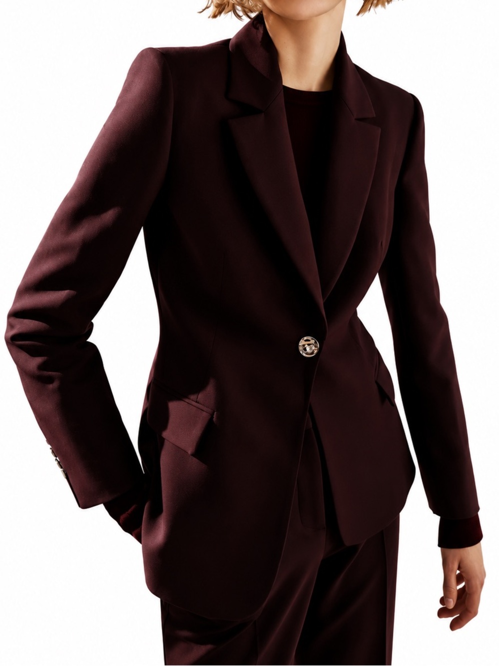 Zara NWT Burgundy Tailored Blazer One-Button Office Career Jacket